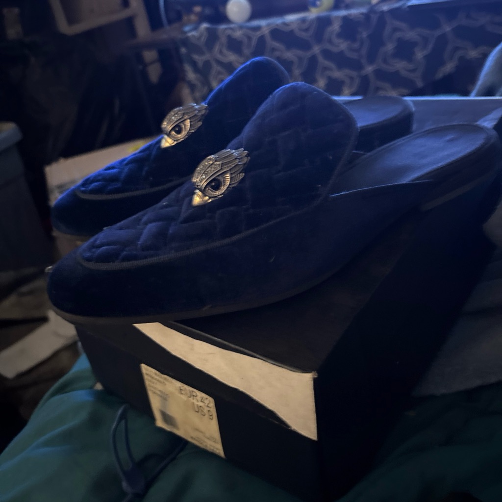 Nib Kurt Geiger Hugh Navy Velvet Mules, Size 9